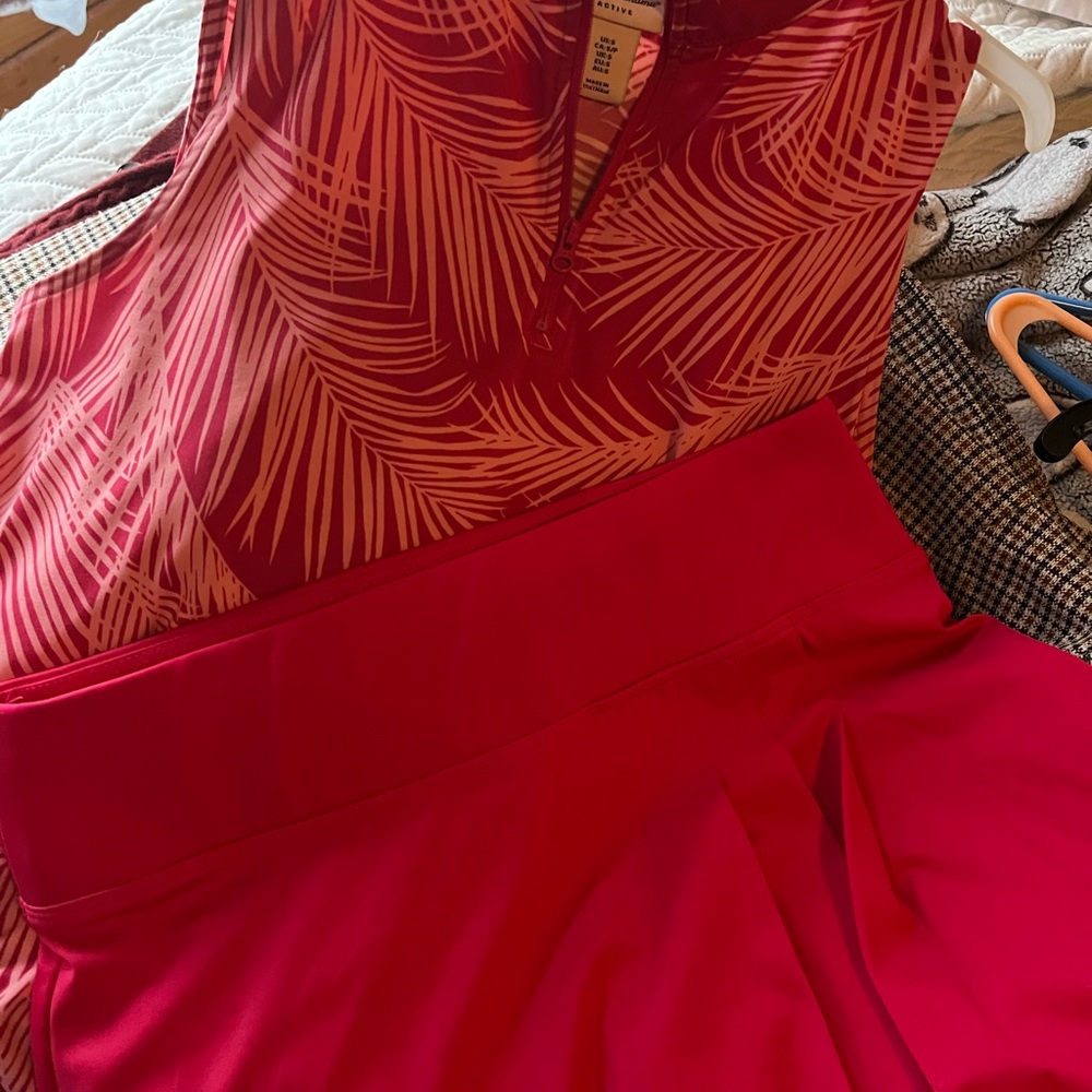 Pink Leaf Print Top and Skirt Set